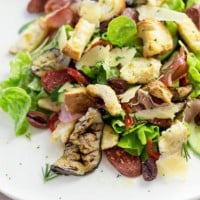 Antipasto salad with torn rosemary croutons